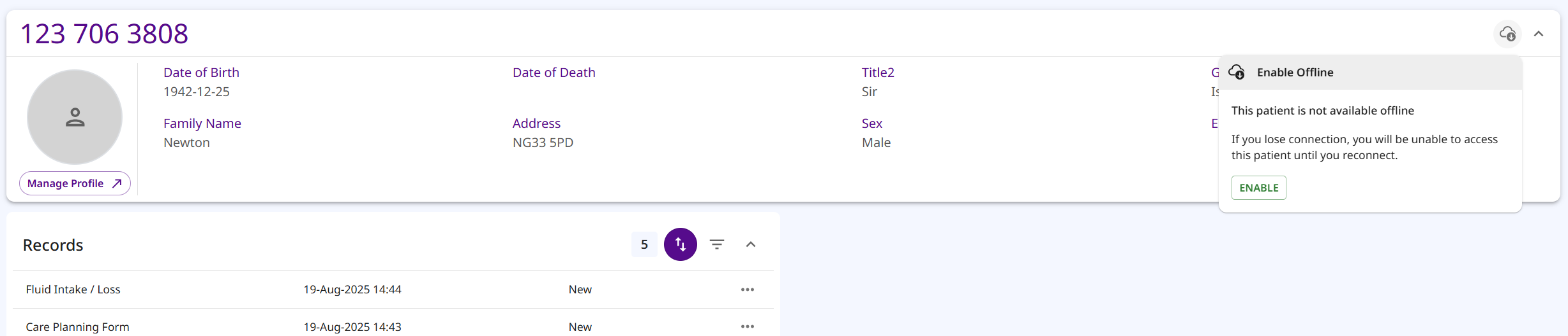 Enable Offline Mode in the subject record