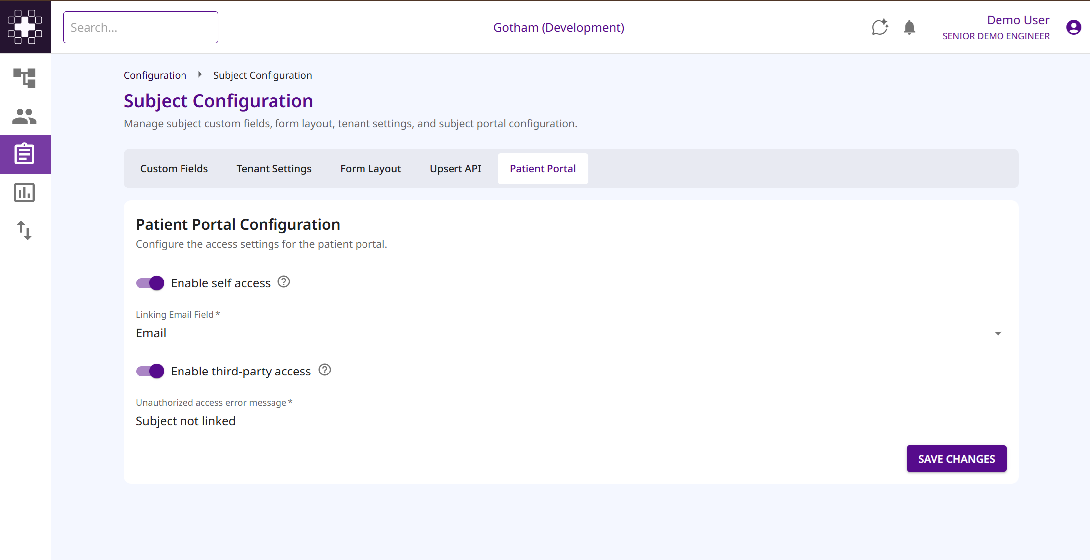 Portal configuration page